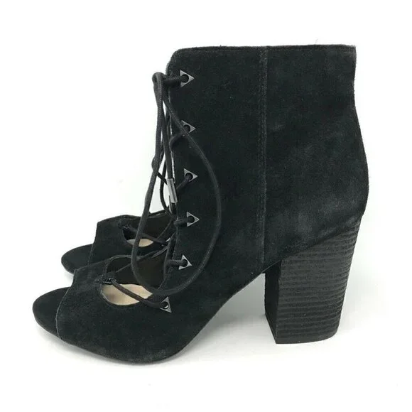 Fergie Riviera Peep Toe Booties Black Leather 9.5 - Picture 4 of 8